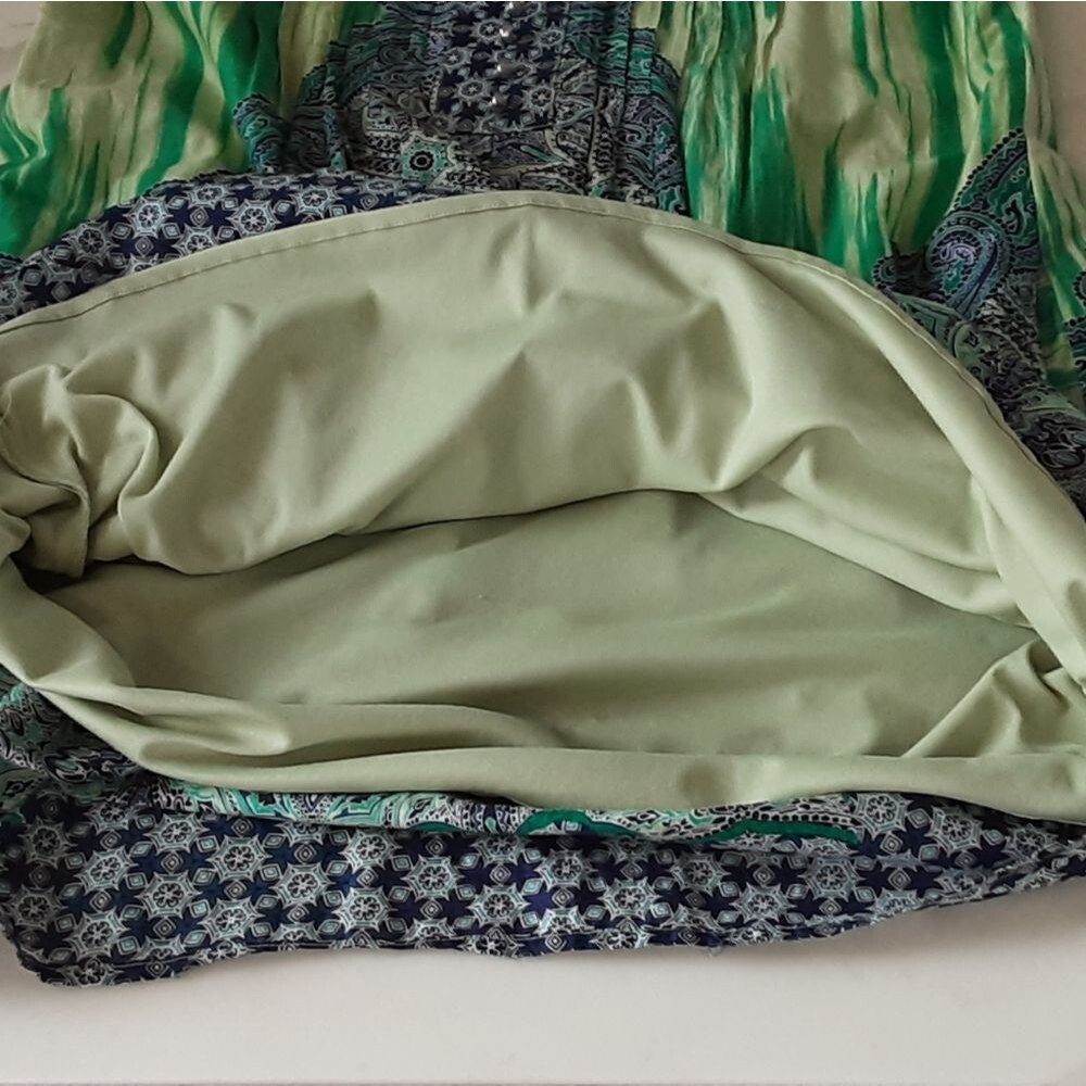 PLUS SZ 14 Rabbit Rabbit Rabbit Designs Blue Green Abstract Print Sun Dress - Picture 8 of 10
